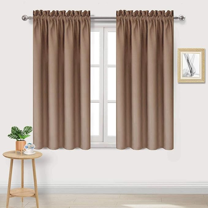 DWCN Blackout Curtains Room Darkening Thermal Insulated Bedroom Curtains Window Curtain Panels, 38 x 54 inches Long, Set of 2 Khaki Rod Pocket Drapes