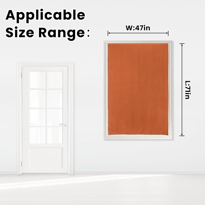 Self Adhesive Curtains Portable Blackout Curtain Simple and Easy to Install Bedroom Window Thermal Lnsulated Kitchen Room Darkening Black Small Drapes, 47" W X 71" L, Orange, 1 Panel