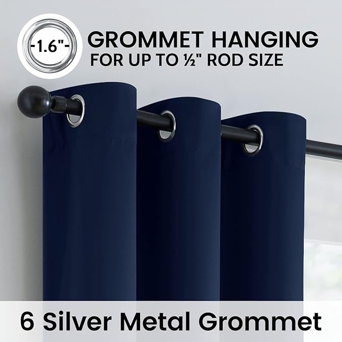 SimpleHome 100% Blackout Curtains for Bedroom,Thermal Insulated Grommet Window Drapes Room Darkening Navy Blue Curtains for Living Room with Black Back,42 x 84 Inch,2 Panels
