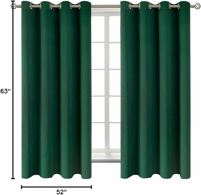 BGment Blackout Curtains - Grommet Thermal Insulated Room Darkening Bedroom and Living Room Curtains, Set of 2 Decorative Curtain Panels (52 x 63 Inch, Emerald Green)