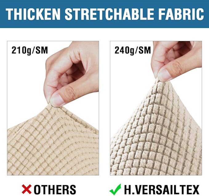 H.VERSAILTEX 4 Piece Stretch Couch Covers for 3 Cushion Couch Sofa Furniture Slipcovers Feature Upgraded Thicker Jacquard Fabric (Sofa, Natural)