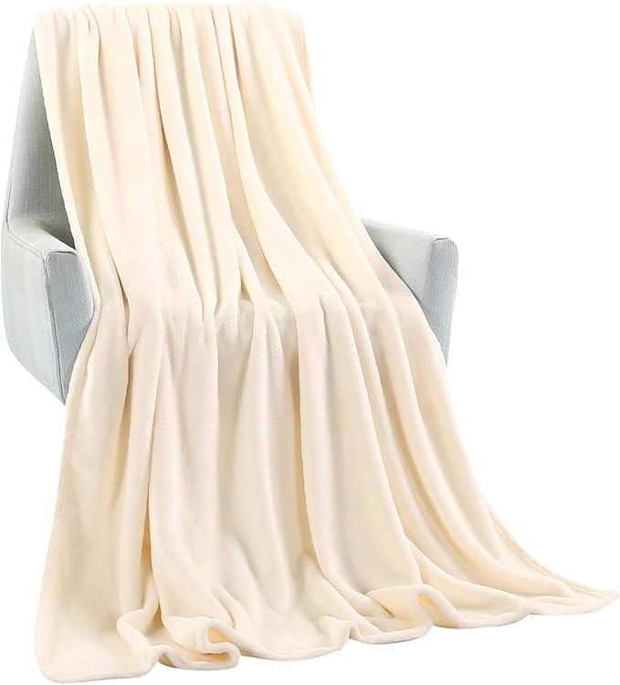 TASTHROW Large Flannel Fleece Throw Blanket, 50×70 Inch - Cozy Lightweight Thick Blanket - All Seasons Suitable for Women, Men and Kids (Creamwhite)