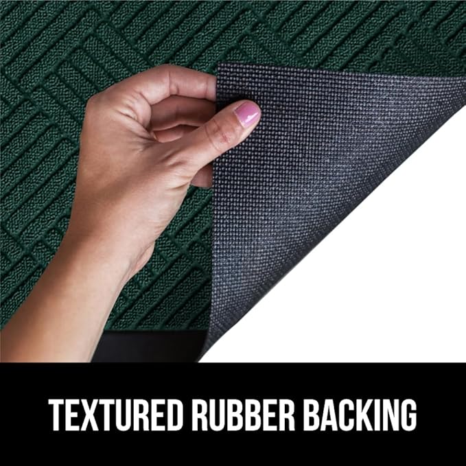 GORILLA GRIP 100% Waterproof All-Season WeatherMAX Doormat US Designed Natural Rubber, Stain and Fade Resistant, Low Profile Indoor Outdoor Door Mats, Easy Clean Patio Mat, 29x17, Green Diamond