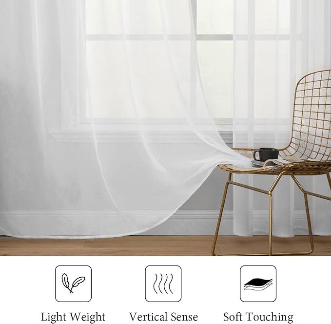 MIULEE 2 Panels Solid Color White Sheer Window Curtains Elegant Window Voile Panels/Drapes/Treatment for Bedroom Living Room (54 X 144 Inches White)
