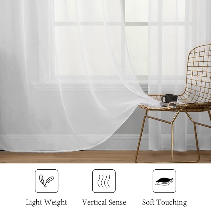 MIULEE 2 Panels Solid Color White Sheer Window Curtains Elegant Window Voile Panels/Drapes/Treatment for Bedroom Living Room (54 X 78 Inches White)