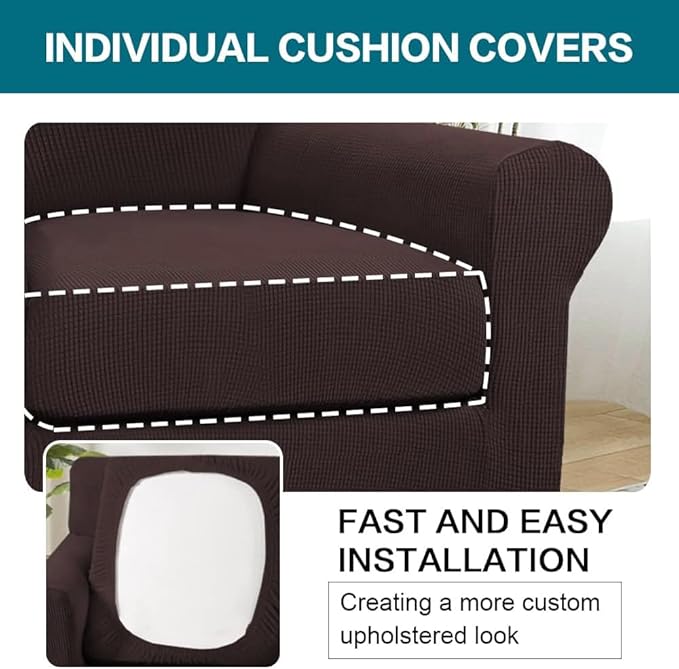 Turquoize 2 Piece Chair Covers Chair Slipcovers for Living Room Armchair Couch Cover Chair Sofa Cover with Individual Cushion Covers Furniture Cover for Chairs Feature Jacquard Fabric (Chair, Brown)