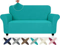 ZNSAYOTX Super Stretch Loveseat Covers (57"-70"), New Striped Love Seat Slipcover, Dogs Pet Friendly Anti-Slip Couch Protector Spandex Durable 2 Seater Fabric Sofa Cover (Peacock Teal, Loveseat)