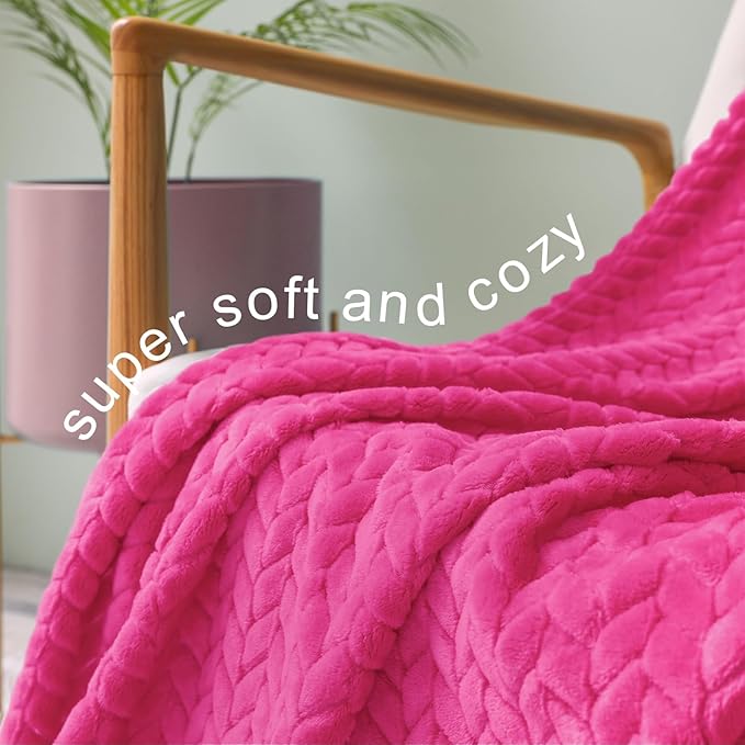 Exclusivo Mezcla Fleece King Size Blanket for Bed, 90x104 Inches Soft Cozy Jacquard Flannel Blankets, Lightweight Fuzzy Plush Warm for Women, Hot Pink