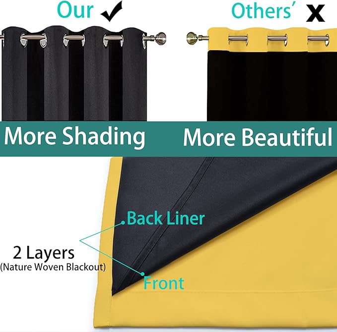 Yakamok 100% Blackout Thermal Insulated Curtains, Noise Reducing Barrier Panel for Sliding Glass Door, 2 Thick Layers Heat Full Light Blocking Patio Door Drapery, Mustard Yellow, W100 x L84, 1 Panel