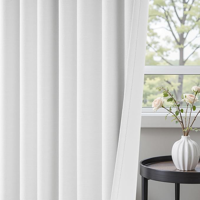 Topfinel 95 inch Living Room Curtains 2 Panels 100% Blackout Linen Texture Curtain Beige White Window Drapes with Back Tab Rod Pocket Light Blocking Thermal Insulated Curtains Pinch Pleated Drapes