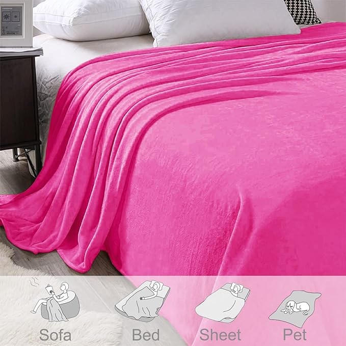 Exclusivo Mezcla Fleece Hot Pink Throw Blanket for Couch, Sofa, Super Soft and Warm Blankets, All Season, Cozy, Plush, Lightweight, 50x60 Inches