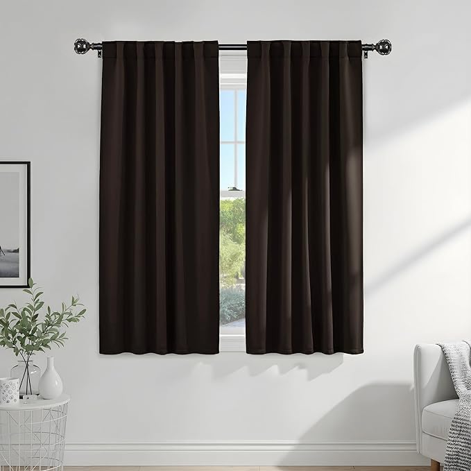 PONY DANCE Blackout Curtain Drapes - Window Treatments Curtains Back Tab Thermal Insulated Draperies Set Light Block Home Decor, 52 Inches Wide by 72 Drop, Black, 1 Pair