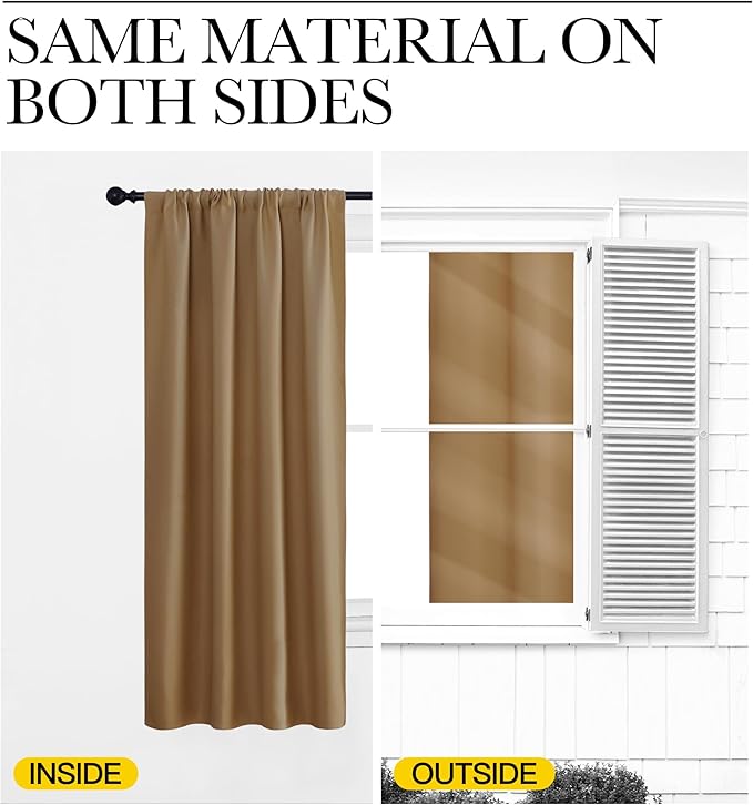 NICETOWN Living Room Curtains, Blackout Draperies, Gold Brown, 1 Pair, 70 x 84-inch, Home Decorations Thermal Insulated Solid Rod Pocket Blackout Drapes for Cafe
