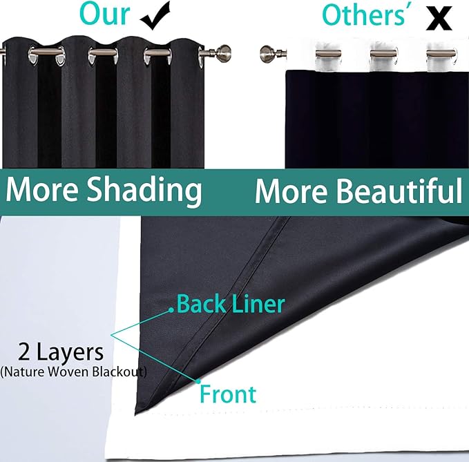 Yakamok 100% Blackout Curtains 108 Inches Long, 2 Thick Layers Thermal Insulated Curtain Panels for Bedroom, Full Light Blocking Drapes with Black Liner (52" Wide Each Panel, Pure White, 2 Panels)