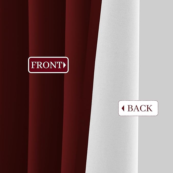 Yakamok Room Darkening 100% Blackout Curtains Grommet Window Treatments with 2 Thick Layers-Burgundy Red Thermal Insulated Drapes Set of 2 Panels for Bedroom Living Room 52 Inches by 96 Inches Length