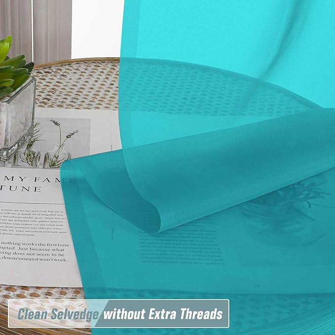 Turquoise Sheer Curtains for Window 96 Inches Long 2 Panels, Soft Airy Light Filtering Voile Sheer Curtains for Living Room Bedroom, Dual Rod Pocket Elegant Window Drapes, 2x42Wx96L Inches