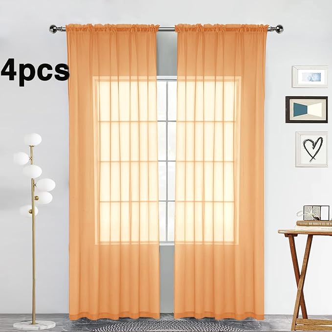 SpaceDresser Beige Sheer Curtains 4 Panels Rod Pocket Semi-Sheer Curtain 54 Inches Long Light Filtering Voile Window Drapes for Bedroom Living Room Kitchen, Each 52W x54L