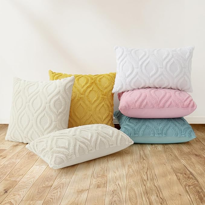 decorUhome Summer Throw Pillow Covers 26x26 Inch Set of 2, Soft Plush Faux Wool Aqua Solid Couch Pillow Covers, Accent Euro Sham Farmhouse Neutral Square Pillow Cases for Sofa Bed Living Room