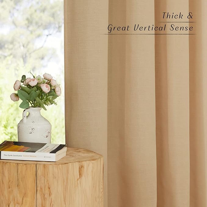 NICETOWN Semi Sheer Linen Burlap Curtains 54 inches Long, Grommet Thick Linen Curtains Privacy Added with Light Filtering Window Treatments for Cafe/Kitchen, 2 Panels, W55 x L54