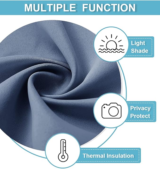 RYB HOME Blackout Curtains for Bedroom Living Room 63 inches Long, Thermal Insulated Privacy Rod Pocket Drapes for Nursery Office Home Theater, Width 34 by Length 63, Stone Blue, 2 Panels