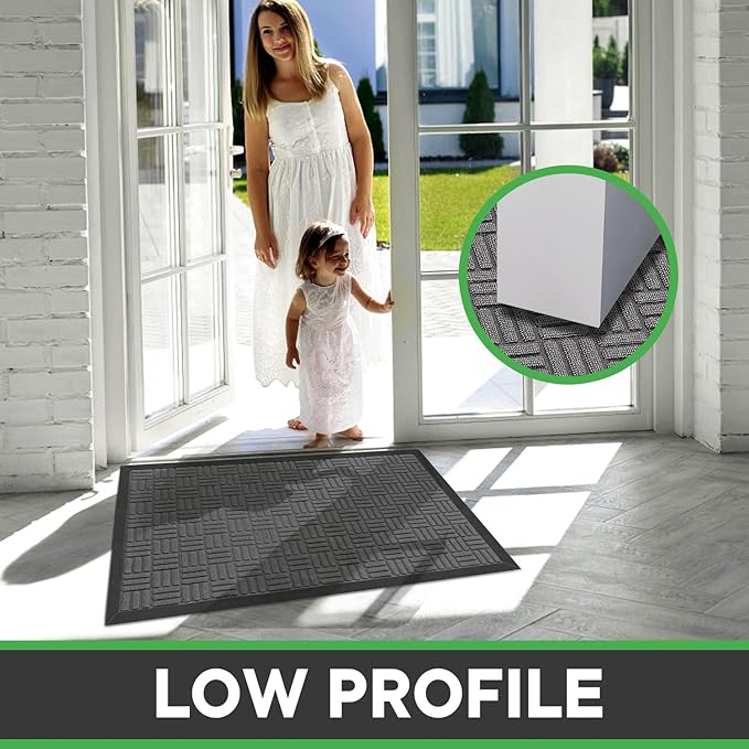 Mibao Front Door Mat, Heavy Duty Durable Welcome Mat for Outdoor Indoor, Dirt Trapper Waterproof Super Absorbent Door Mat for Entryway Outside Patio Porch, 35.5" x 24", Light Grey
