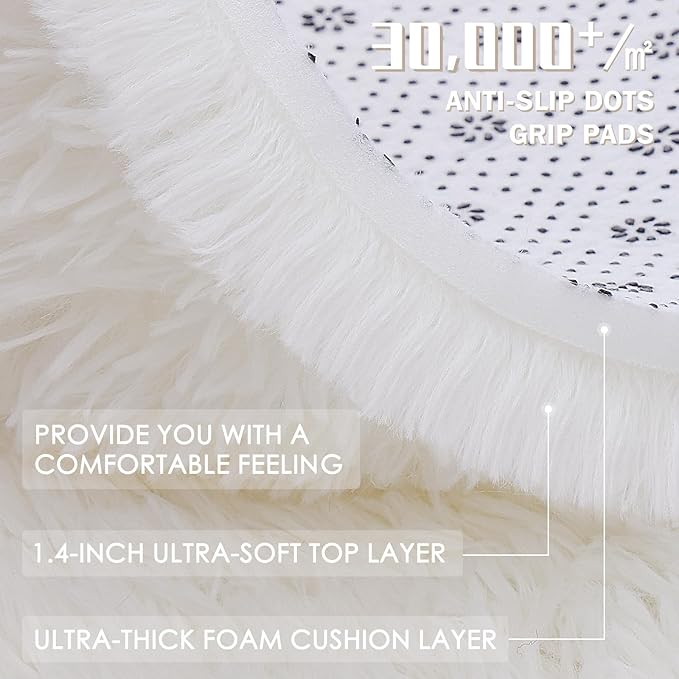 OLANLY 5x10 Machine Washable Large Area Rugs for Living Room, Bedroom, Soft Fluffy Shaggy Bedside Rug, Indoor Floor Carpet for Kids Girls and Boys, Dorms, Nursery, Home Decor Aesthetic, Ivory