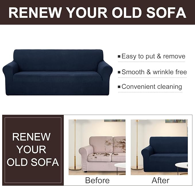 U-NICE HOME 4 Seater Stretch Couch Cover Sofa Cover Washable Sofa Slipcover Furniture Protector for 3 Cushion Couch Sofa Pet Friendly, Navy