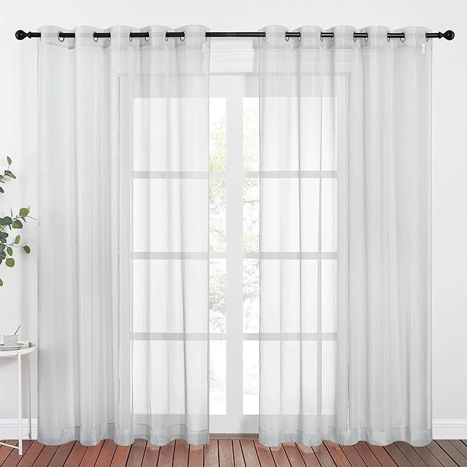 NICETOWN Bedroom Sheer Curtains Light Gray with Casual Style, Grommet Top Lightweight Voile Textured Window Curtains Light and Airy Drapes for Porch/Living Room, 70" W x 84" L, Set of 2