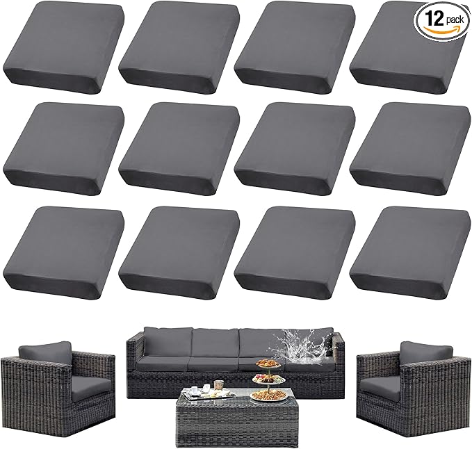 Outdoor Cushion Covers Set,12PCS Patio Furniture Couch Seat Slipcovers, Replacement for Sofa Sectional Chair(Cover，Only)