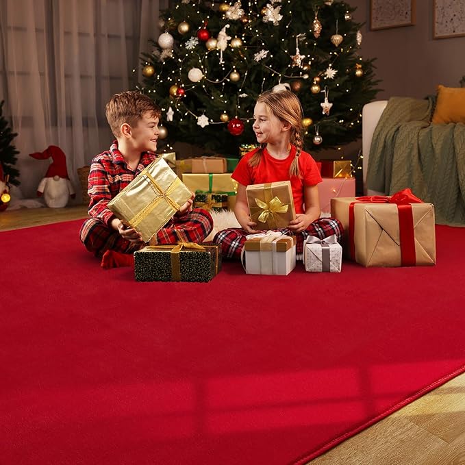 Amearea Large Modern Area Rugs for Bedroom Living Room, 6x9 Feet Red Thickened Memory Foam Rug, Fluffy Indoor Washable Rugs Non Slip Minimalist Carpet for Boys Girls Dorm Nursery Room Decor