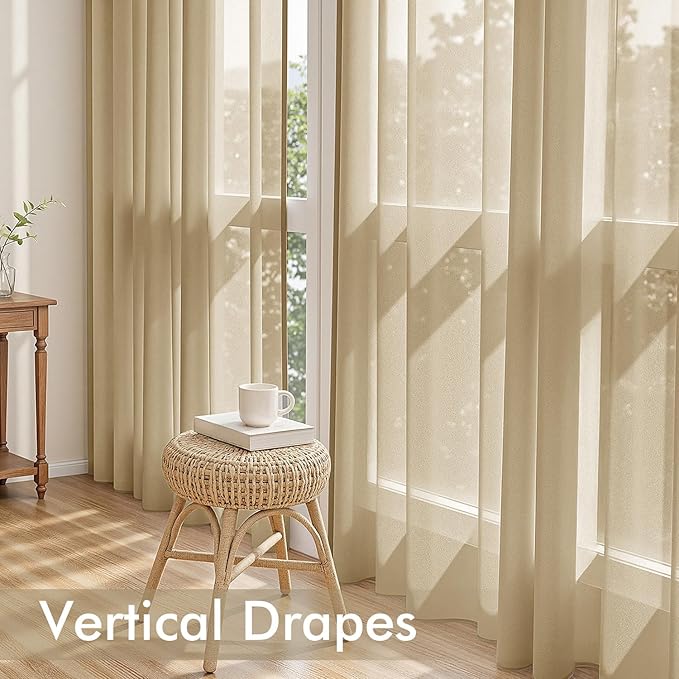 MIULEE Beige Sheer Curtains 108 Inches Long, 4 Panels Set, Rod Pocket Voile Drapes Light Filtering and Semi Transparent, Elegant Window Treatments for Bedroom Living Room,42 x 108 Inches