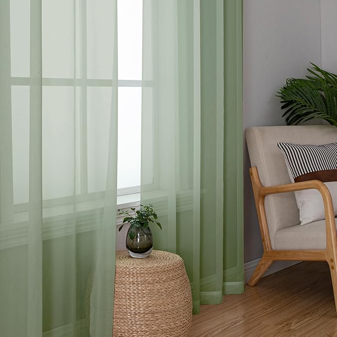 Aiyufeng Sheer Sage Green Curtains 120 Inches Long, Extra Long Rod Pocket Solid Color Window Sheer Curtain Panels, Elegant Curtains & Drapes for Living Room, Bedroom 2 Panels (Sage, 59" W x 120" L)