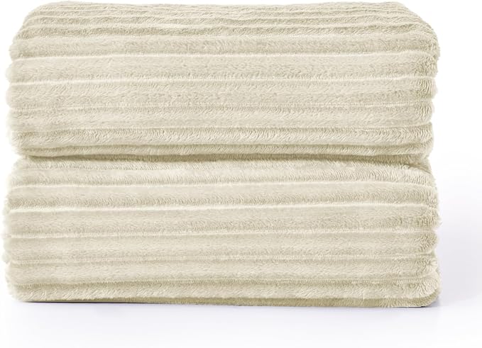 BEDELITE Fleece Blanket Queen Size – 3D Ribbed Jacquard Soft and Warm Decorative Fuzzy Blankets – Cozy, Fluffy, Plush Lightweight Throw Blankets for Couch, Bed, Sofa(Beige, 90x90 inches)