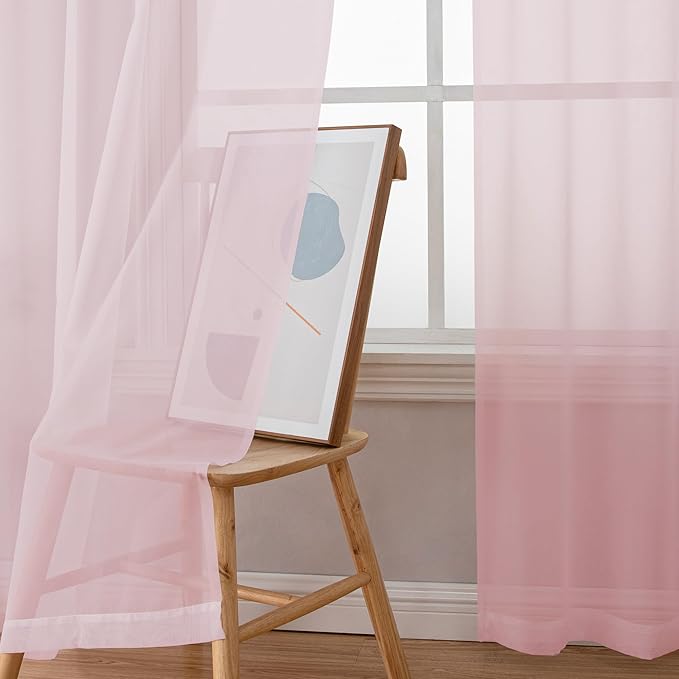 OWENIE Sheer Curtain 72 Inches Long 2 Panels Set, Elegant Airy Transparent Rod Pocket Sheer French Door Curtains & Drapes for Living Room Bedroom, Blush Sheer Window Treatments, 42WX72L inch