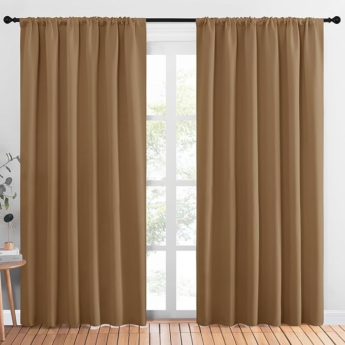NICETOWN Room Darkening Curtains for Bedroom, Gold Brown, Set of 2 Panels, 62 x 84 Inch, Triple Weave Home Decoration Thermal Insulated Solid Drapes for Patio Door