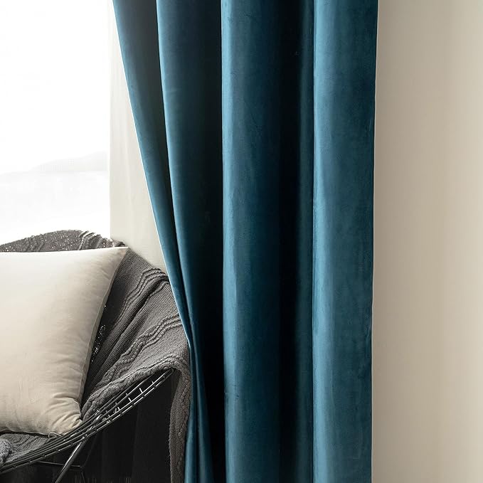 MIULEE Blue Velvet Curtains 108 Inches Length Extra Long Blackout Curtains Thermal Insulated Soundproof Room Darkening Grommet Black Out Drapes for Living Room Bedroom 52x108 Inch 2 PCs Peacock Blue
