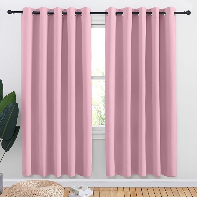 NICETOWN Bedroom Curtains Blackout Drapery Panels, 2 Panels, 70 x 72 inches, Rouge Pink, Three Pass Microfiber Thermal Insulated Solid Ring Top Blackout Window Curtains/Drapes