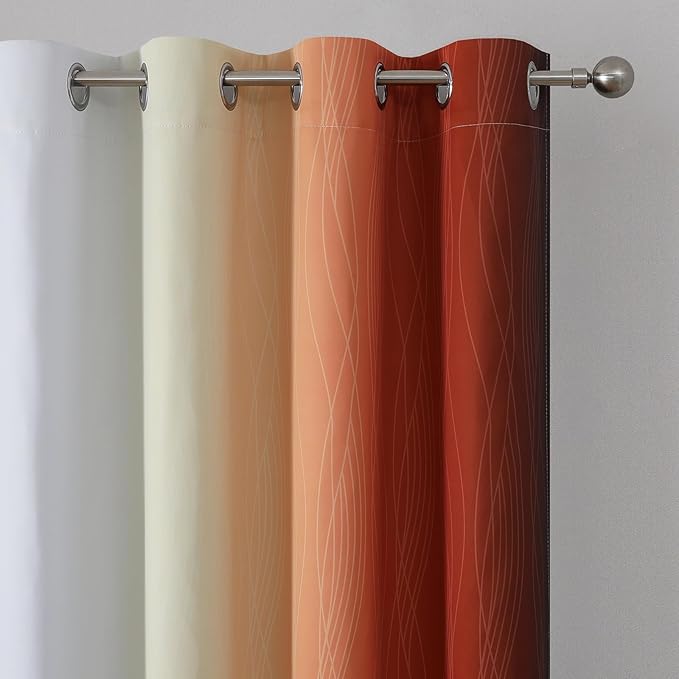 Estelar Textiler Burnt Orange and Greyish White Ombre Blackout Curtains 84 Inch Long for Living Room, Energy Saving Thermal Insulated Room Darkening Grommet Window Drapes for Bedroom,52Wx84L,2 Panels