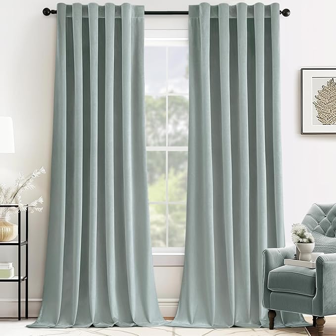 MIULEE Velvet Curtains 96 inches - Luxury Curtains for Bedroom Living Room Room Darkening Thermal Insulated Super Soft Window Drapes Rod Pocket & Back Tab, Misty Blue, W52 x L96 inches, 2 Panels