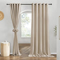 NICETOWN Flax Taupe Linen Curtains for Room Divider, Grommet Top Thick Flax Semi Sheer Vertical Drapes Privacy Assured with Light Filtering for Sliding Glass Door, W68 x L84, 2 Pieces