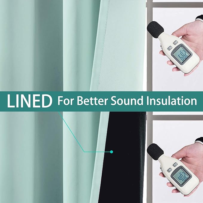 Yakamok Thermal Insulated 100% Blackout Curtains for Bedroom, 2 Thick Layers Completely Blackout Drapes for Living Room with Black Liner(52Wx63L, Aqua, 2 Panels)