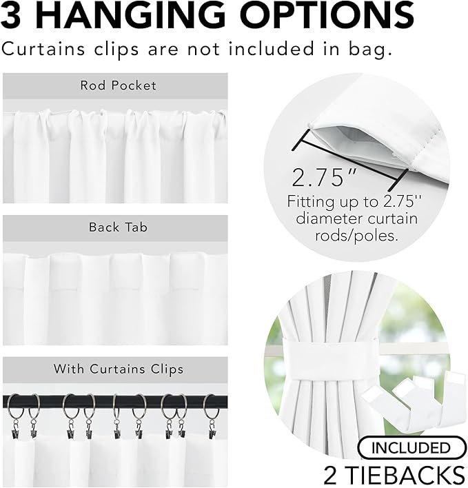 Deconovo Total Blackout Curtains 2 Panels W42 x L95— 100% Blackout, Thermal Insulated, Back Tab, Machine-Washable Drapes, White