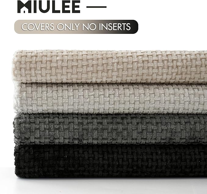 MIULEE Pack of 4 Halloween Couch Throw Pillow Covers 16x16 Inch Neutral Cream/Grey Soft Decorative Chenille Pillow Covers Farmhouse Accent Cushion Covers for Boho Home Decor Sofa Bedroom Living Room