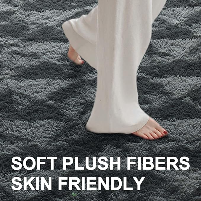 9x12 Ft Extra Large Shag Rugs for Bedroom Living Room for Men Boys, Tie Dyed Ultra Soft Fluffy Furry Area Rug for Indoor Floor, Aesthetic Carpet for Home Decor (Black Grey)