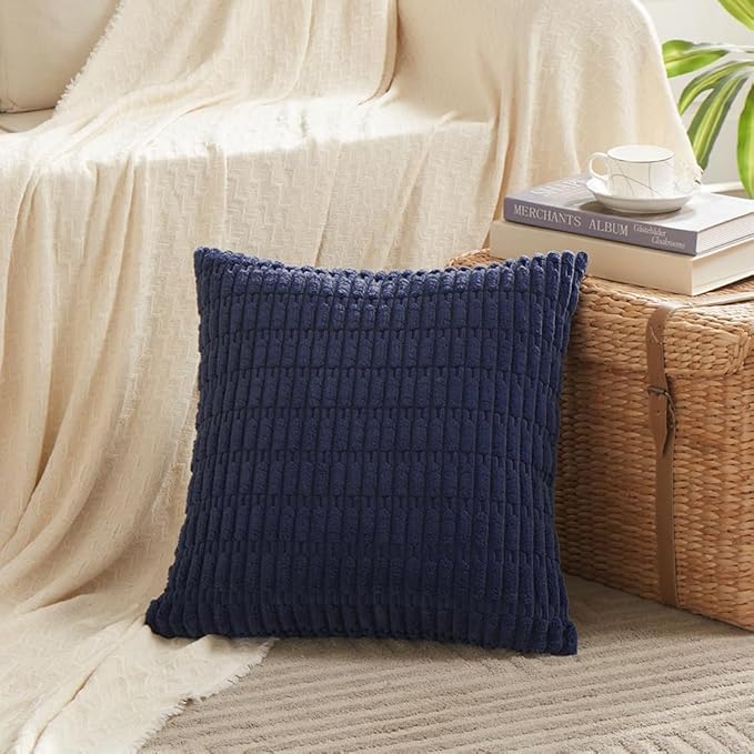 Fancy Homi 4 Packs Navy Blue Decorative Throw Pillow Covers 20x20 Inch for Living Room Couch Bed Sofa, Rustic Modern Farmhouse Boho Home Decor, Soft Plush Corduroy Square Cute Cushion Case 50x50 cm