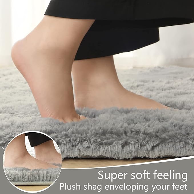 LOCHAS Ultra Soft Indoor Modern Area Rugs Fluffy Living Room Carpets for Children Bedroom Home Decor Nursery Rug 8 x10 Feet, Gray