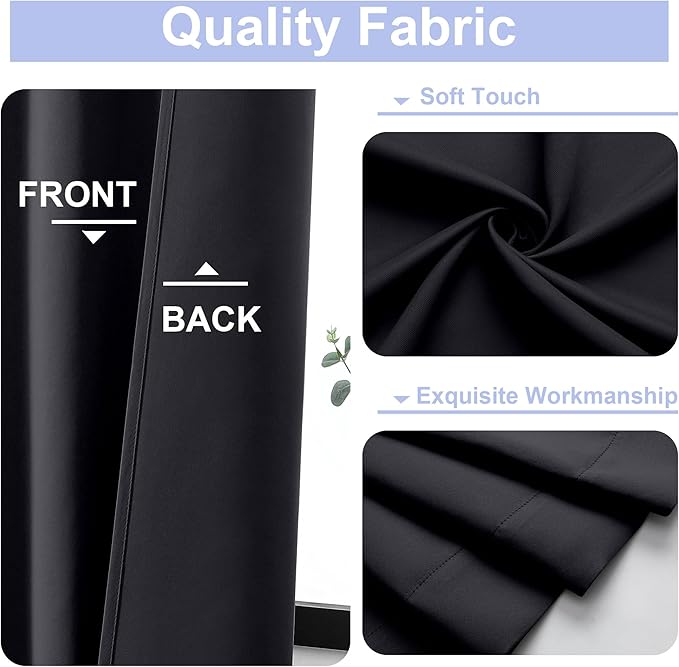 Simplebrand Ava Halloween Black Blackout Curtains for Bedroom 96 Inches Long 2 Panels, Solid Thermal Insulated, Energy Saving Living Room Window Treatment Curtains Blackout Drapes, W50 x L96 Inch