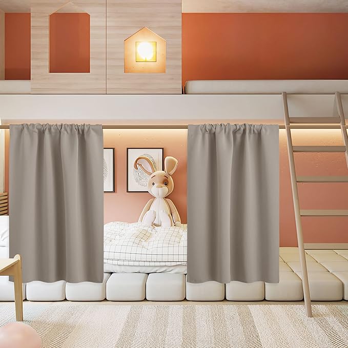 RYB HOME Basement Bathroom Kitchen Cafe Blackout Privacy Curtains, Short Insulating Light UV Heat Blocking Privacy Curtain Tiers for Laundry Room, Width 34 by Length 30, Sand, 2 Panels