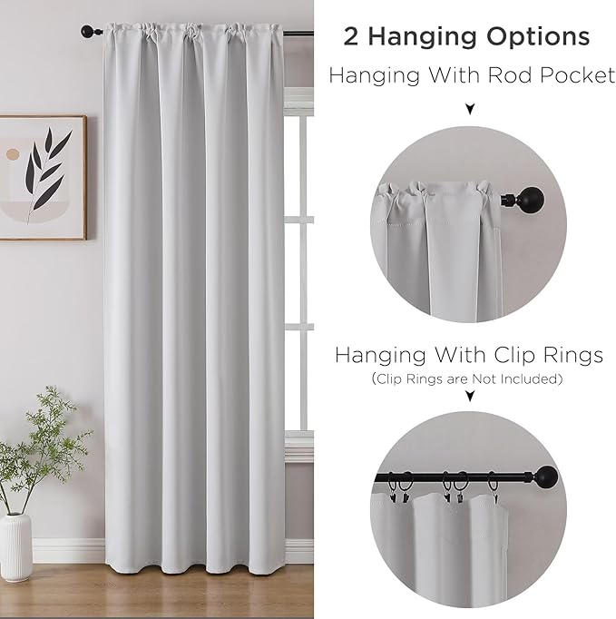 CUCRAF Grayish White Blackout Curtains 54 inch Length 2 Panels Set, Rod Pocket Room Darkening Drapes for Bedroom Living Room, Insulated Thermal Light Blocking Window Curtain (W52 x L54 Inch)