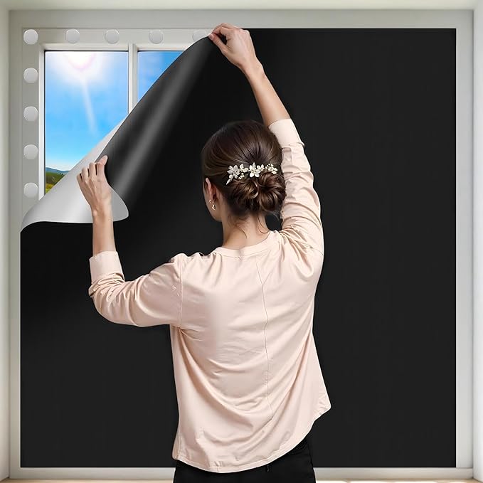 100% Black Out Window Cover Portable Blackout Shades Adhesive Thermal Blackout Blinds No Drill Guard Blind for Window Shades Temporary Room Home 57x118 Inch Darkening Shades for Skylight RV Dorm
